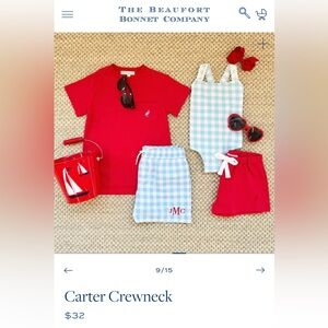 GUC. TBBC Carter Crewneck in Richmond Red. Size 3T.